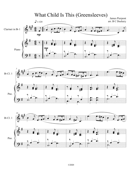 What Child Is This (Greensleeves) for Clarinet with optional piano accompaniment (arr. B C Dockery)