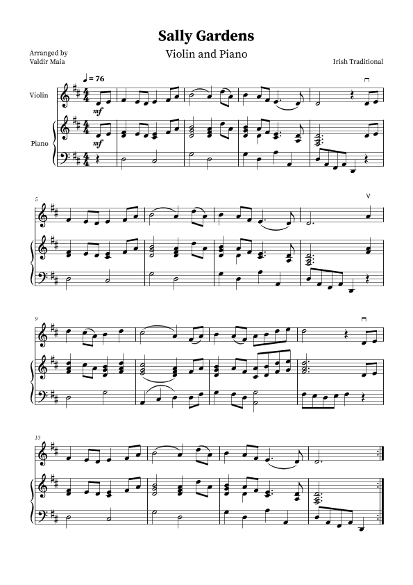 Sally Gardens - Violin and Piano (arr. Valdir Maia)