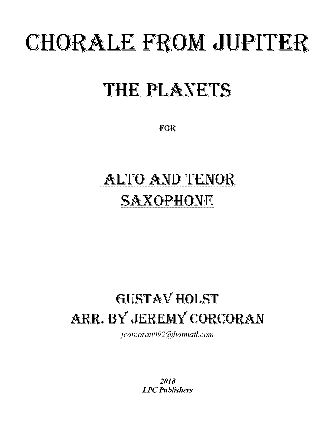 Chorale from Jupiter for Alto and Tenor Saxophone (arr. Jeremy Corcoran)
