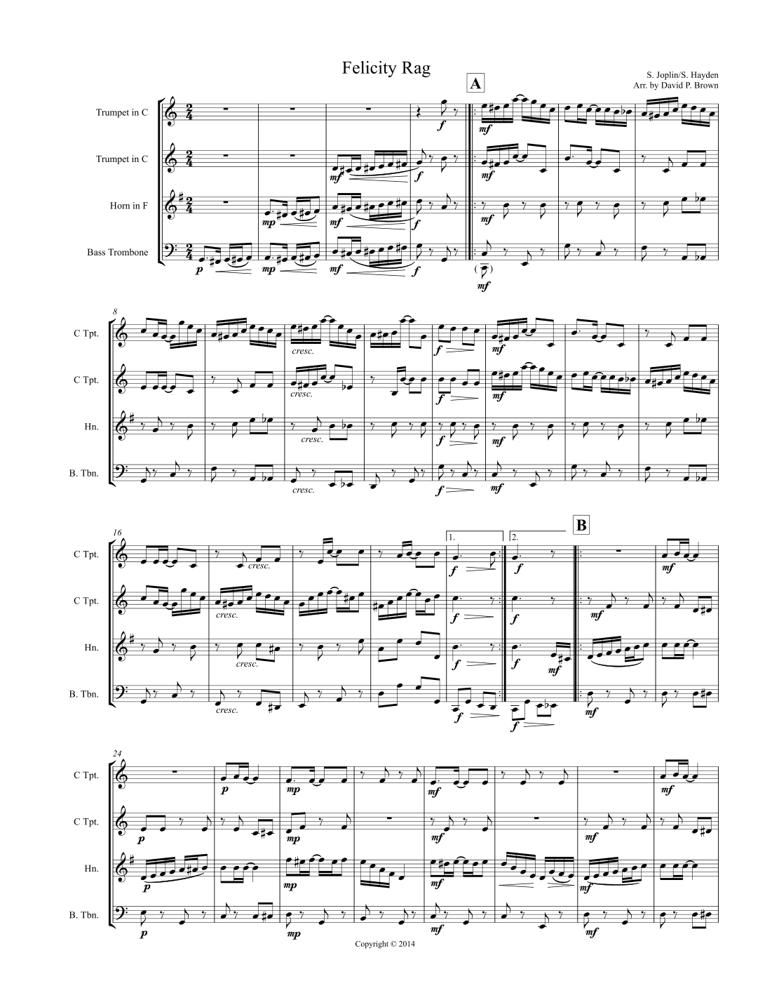 Felicity Rag for Brass Quartet (arr. David P. Brown)