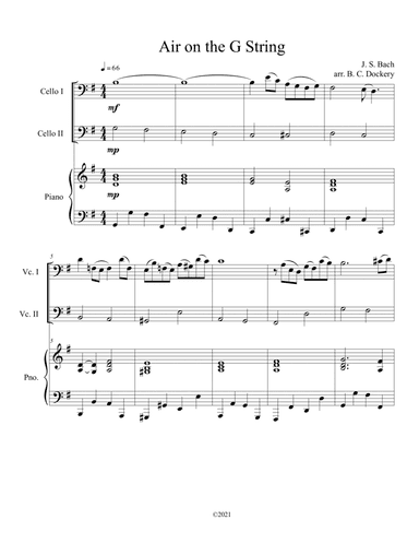 Air on the G String for Cello Duet with optional piano accompaniment (arr. B. C. Dockery)