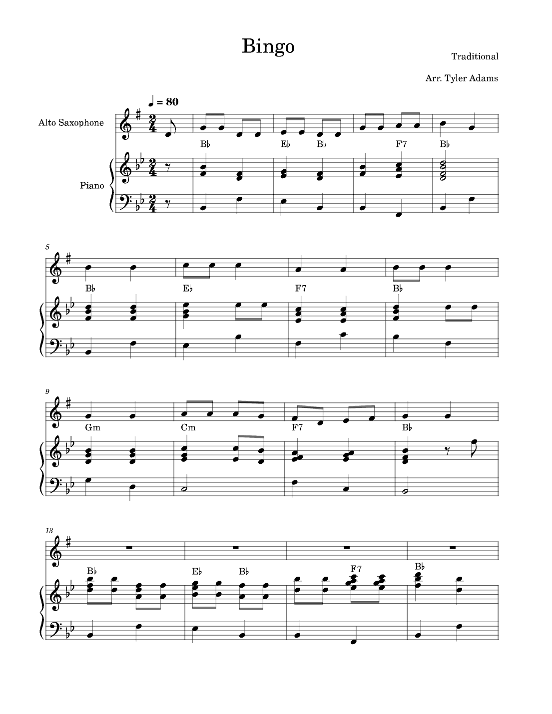 Bingo (Alto Sax and Piano) (arr. Tyler Adams)