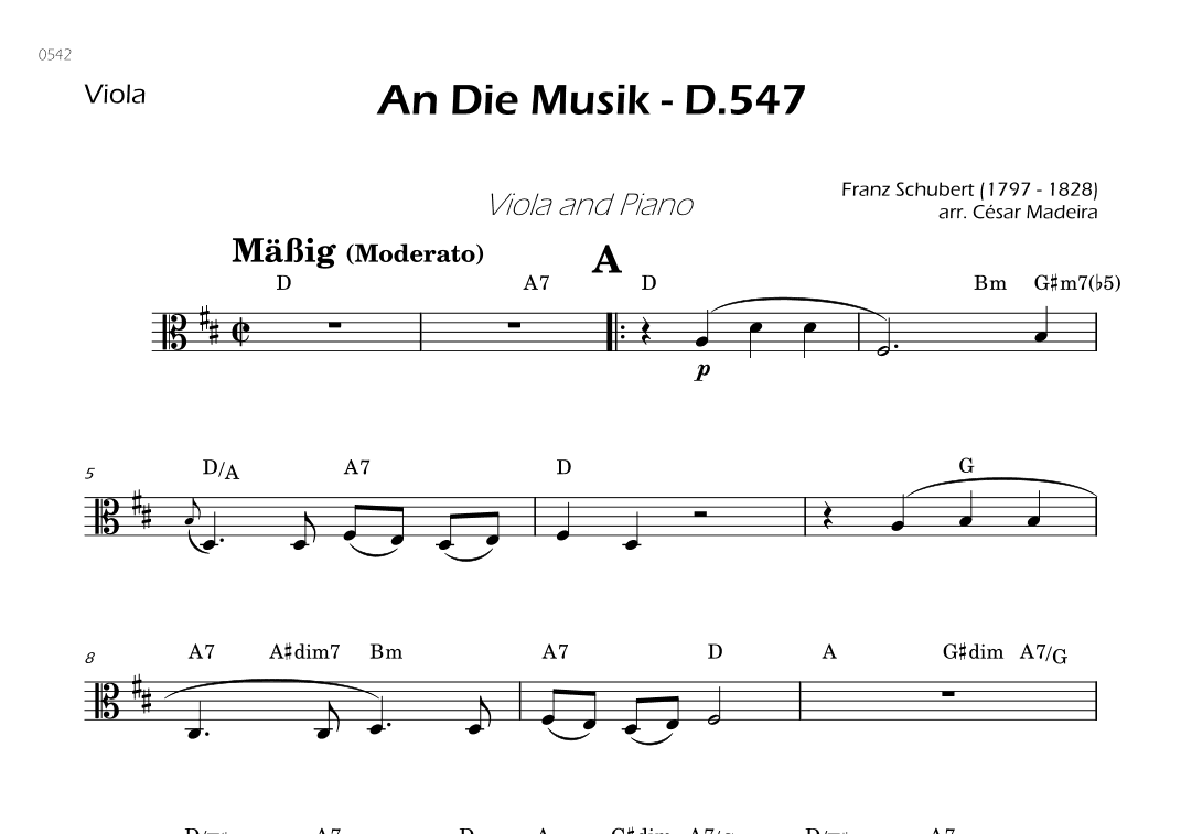 An Die Musik - Viola Solo - W/Chords (arr. César Madeira)