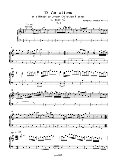 Mozart K.179/K179-Variations on a Minuet by J.C. Fischer (arr. Mozart)