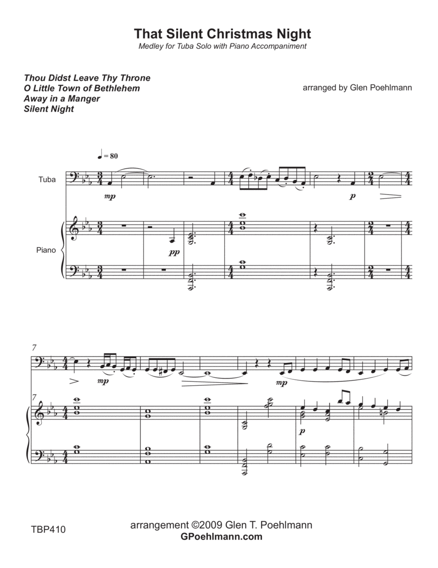 THAT SILENT CHRISTMAS NIGHT (medley) - TUBA SOLO with Piano Accompaniment (arr. Glen Poehlmann)