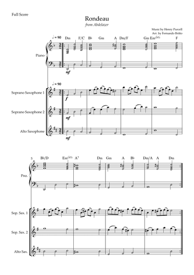 Rondeau (from Abdelazer) for Saxophone Trio and Piano Accompaniment with Chords (arr. Fernando Britto)