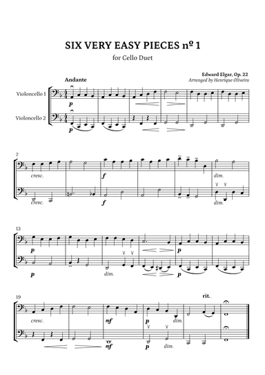 Six Very Easy Pieces nº 1 (Andante) - Cello Duet (arr. Henrique Oliveira)