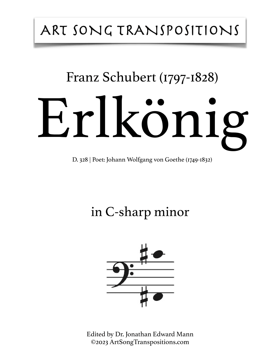 SCHUBERT: Erlkönig, D. 328 (transposed to C-sharp minor, bass clef) (arr. ArtSongTranspositions.com)