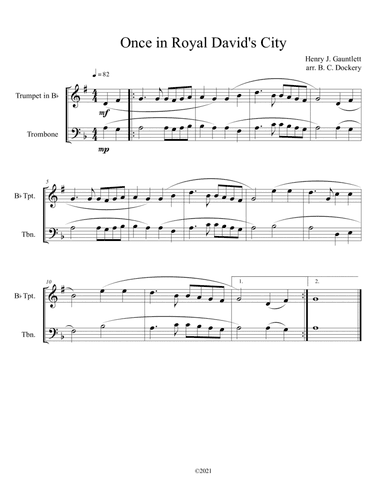 Once in Royal David's City (Trumpet and Trombone Duet) (arr. B. C. Dockery)