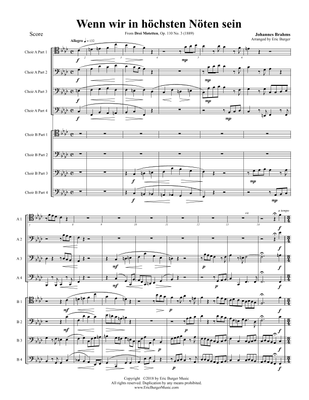 Wenn wir in höchsten Nöten sein for Trombone or Low Brass Octet (arr. Eric Burger Music)