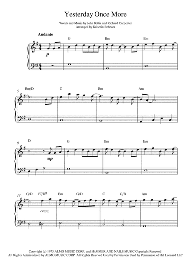 Yesterday Once More (arr. Kaiserin Rebecca)