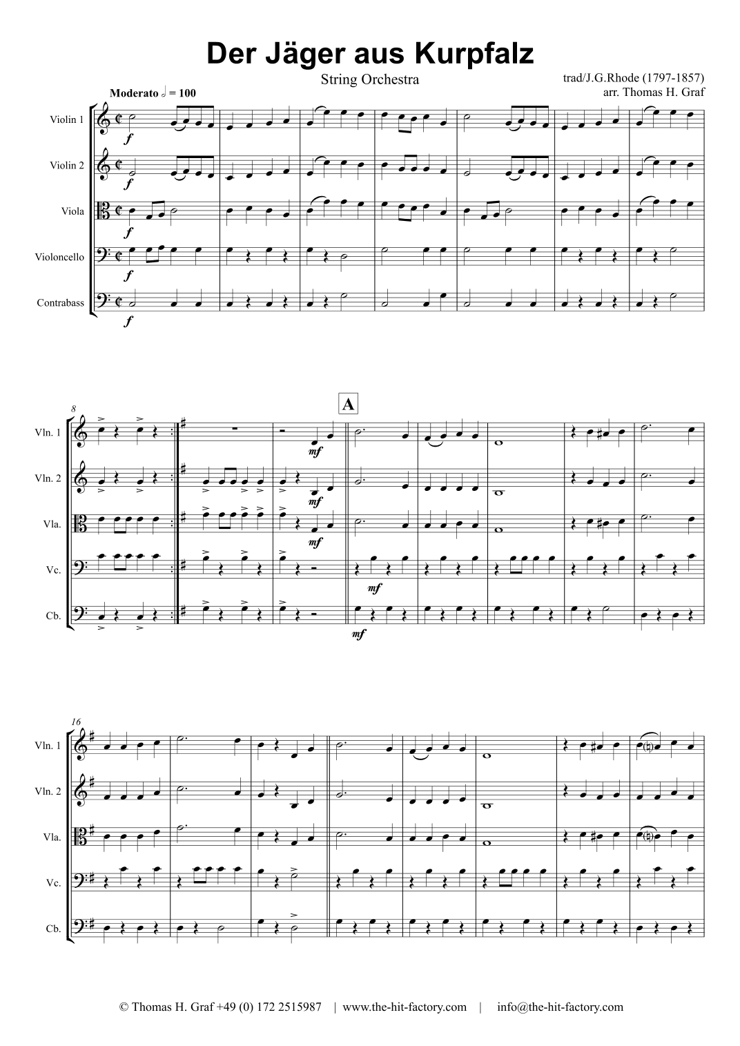 Der Jäger aus Kurpfalz - German March/Octoberfest - String Quintet (arr. Thomas H. Graf)