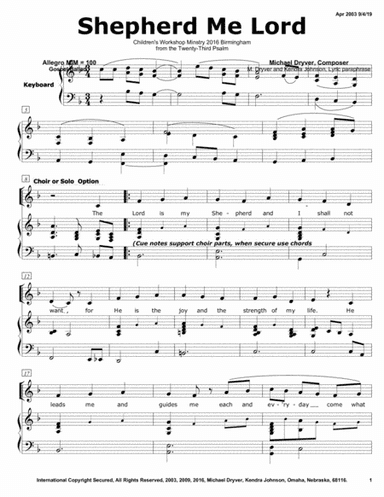 Shepherd Me Lord (Three part Children Choir)