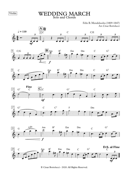 WEDDING MARCH - Violin with Chords (arr. ACT Bortolucci)