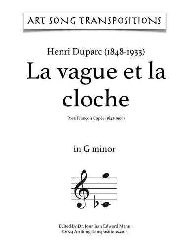 DUPARC: La vague et la cloche (transposed to G minor) (arr. ArtSongTranspositions.com)