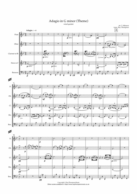 Albinoni: Adagio in G minor (Theme) - wind quintet (arr. Ray Thompson)