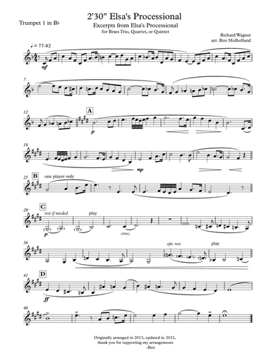 Elsa's Procession to the Cathedral 2 minutes and 30 seconds version for Brass Trio, Quartet, or Quin (arr. Ben Mulholland)