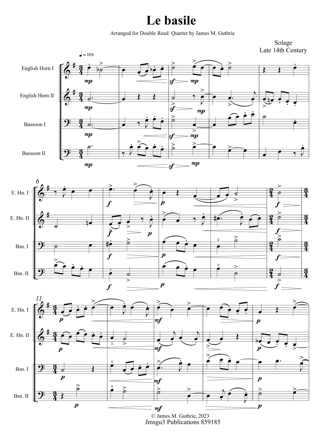 Solage: Le basile for Double Reed Quartet (arr. James M. Guthrie)