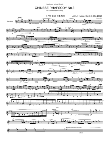 CHINESE RHAPSODY No.3 For Saxophone with String Orchestra, Op.46(1988) (SCORE) - Score Only