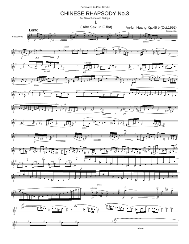 CHINESE RHAPSODY No.3 For Saxophone with String Orchestra, Op.46(1988) (SCORE) - Score Only