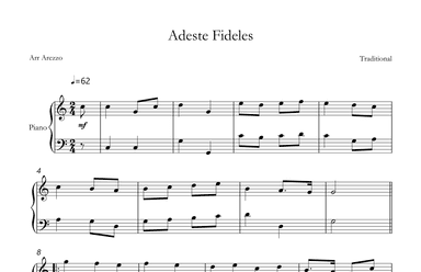 adeste fideles easy piano sheet music - christmas songs (arr. Arezzo Music)