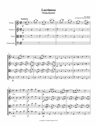 Lacrimosa from Mozart´s Requiem String Quartet (arr. Abraham Maduro)