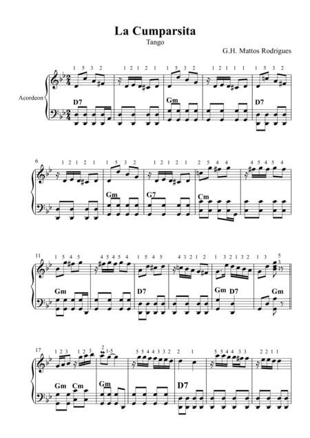 La Cumparsita (Tango) | Sheet Music for Accordion | G. H. Mattos Rodrigues (arr. Estevão Ewald)