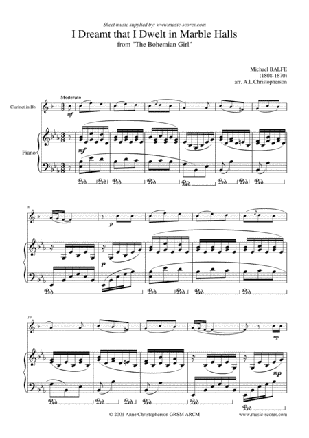 Marble Halls, from "The Bohemian Girl" - Clarinet and Piano (arr. Anne L Christopherson GRSM ARCM)