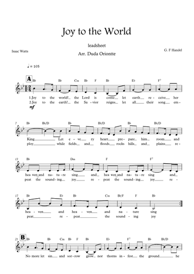 Joy to the World (Bb major - leadsheet - with lyrics) (arr. Duda Oriontte)