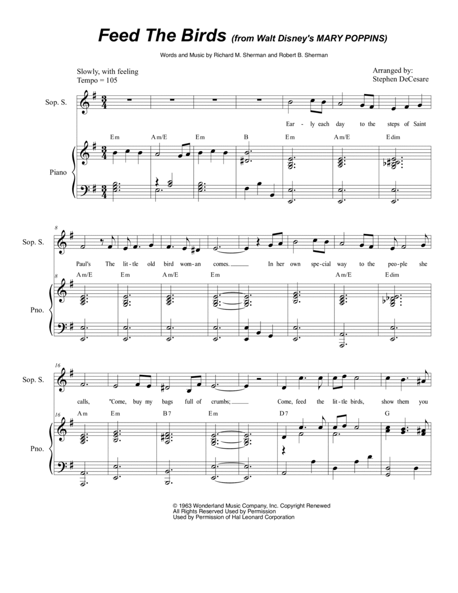Feed The Birds (tuppence A Bag) (arr. Stephen DeCesare)