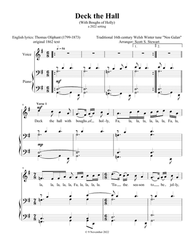Deck the Hall (secular Christmas air - high voice) (arr. Scott S. Stewart)