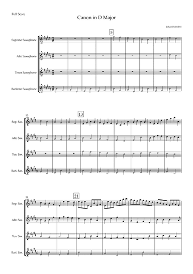 Canon in D Major (Johann Pachelbel) for Saxophone Quartet (arr. Fabio Britto)
