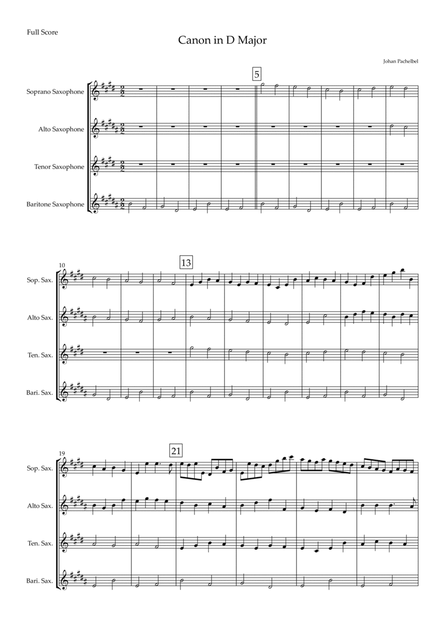 Canon in D Major (Johann Pachelbel) for Saxophone Quartet (arr. Fabio Britto)