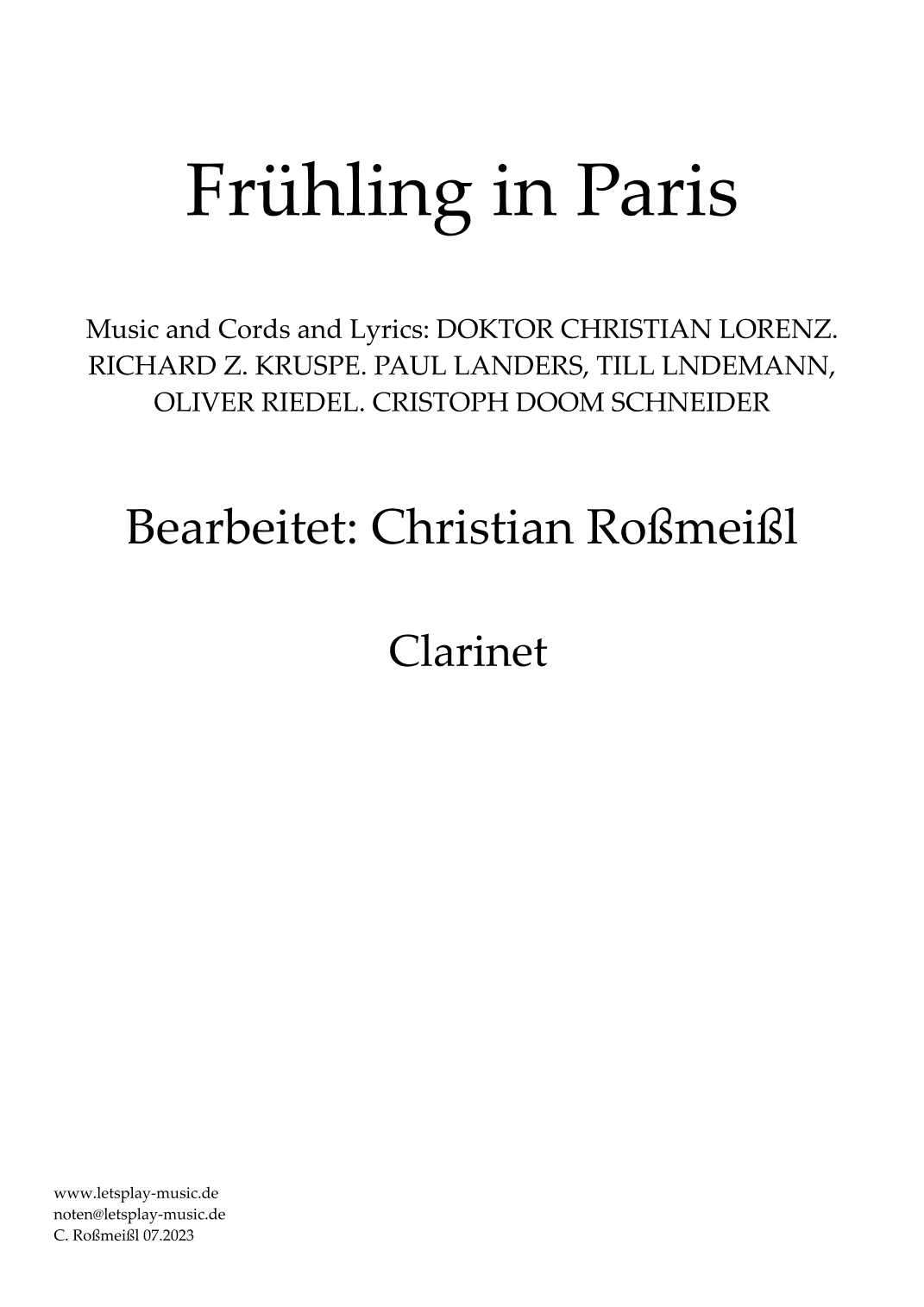 Fruehling In Paris (arr. Christian Roßmeißl)