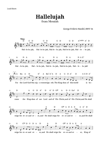 Hallelujah by Handel Lead Sheet (arr. Langanho)