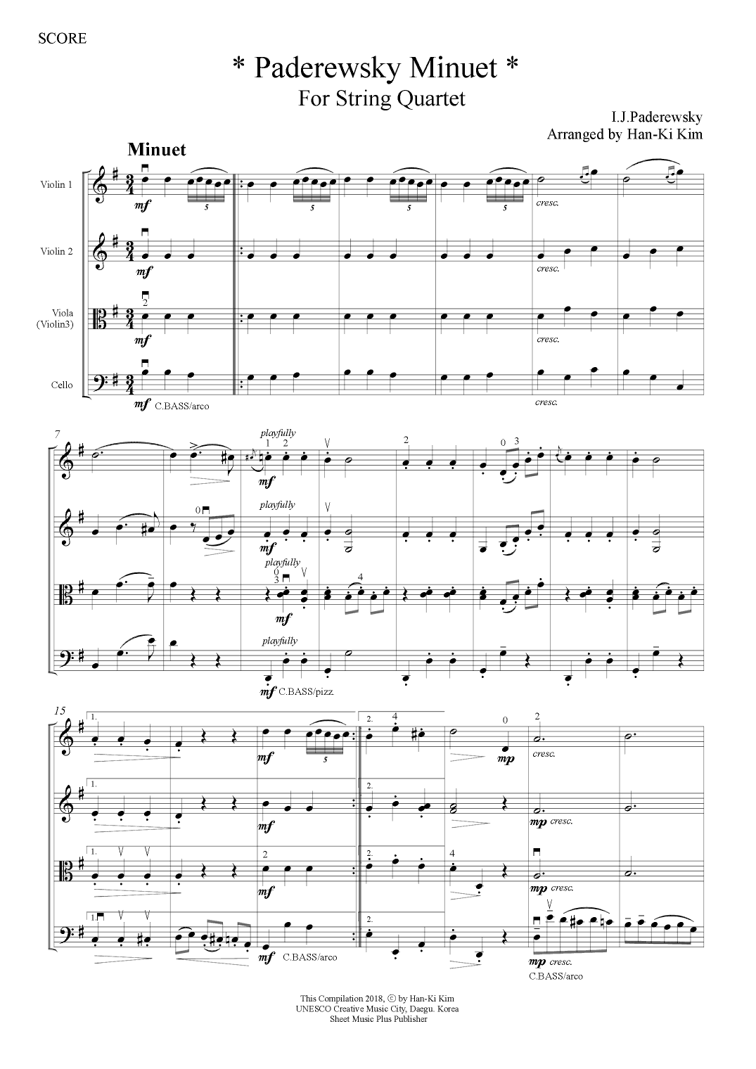 Paderewsky Minuet (For String Quartet) (arr. Han-Ki Kim)