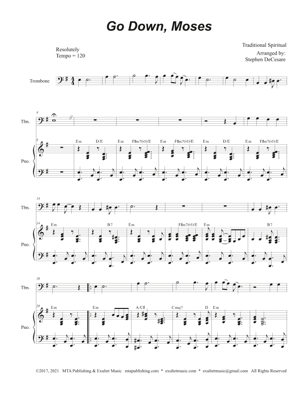 Go Down, Moses (Trombone solo and Piano) (arr. Stephen DeCesare)
