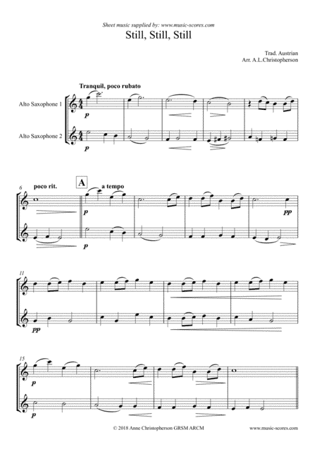 Still, Still, Still - 2 Alto Saxophones (arr. Anne L Christopherson GRSM ARCM)