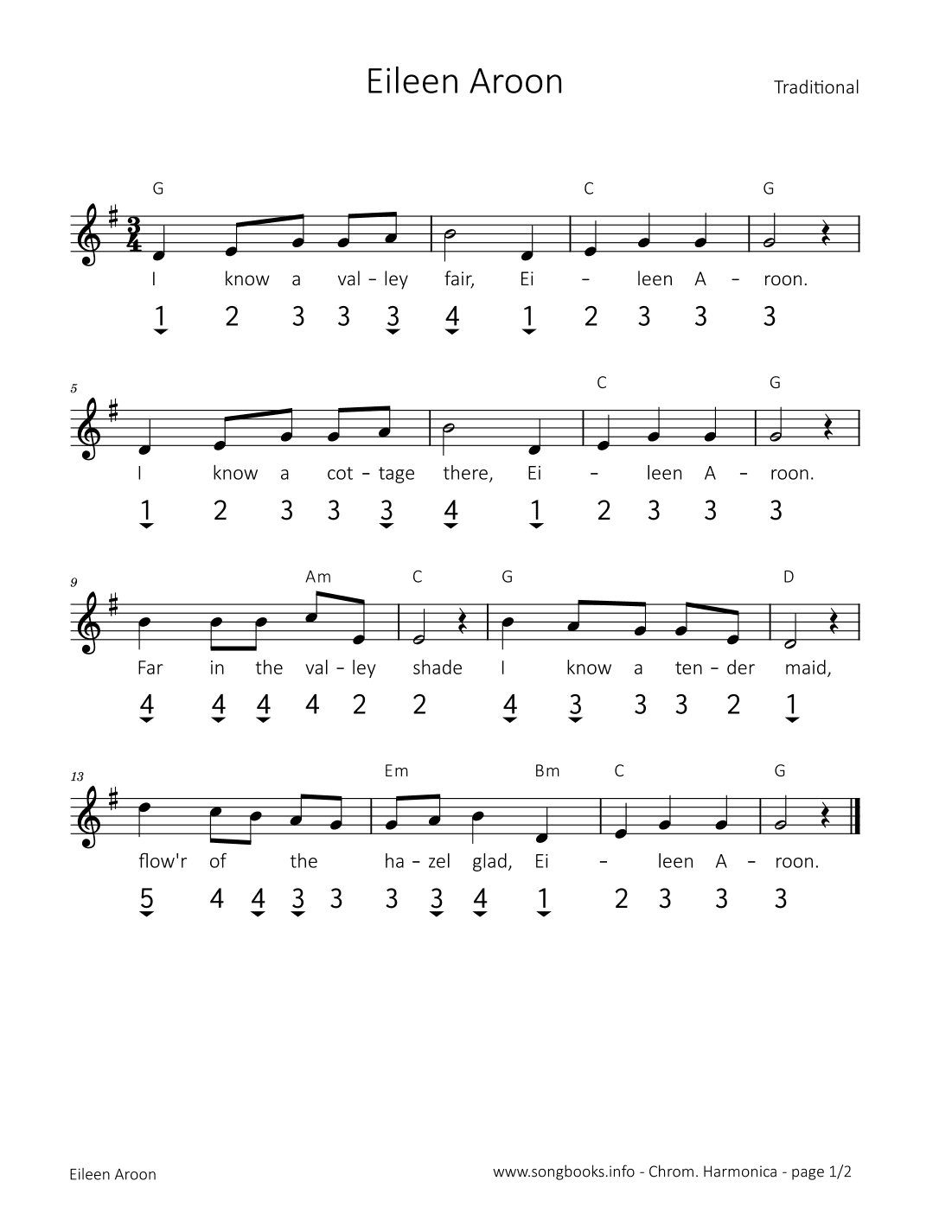 Eileen Aroon (arr. songbooks.info)