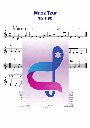 Maoz Tzur Hanukkah song. Easy lead sheet (arr. Rivka Sloboder)