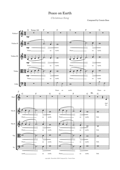 Peace on Earth - Christmas Song - Strings quintet and piano
