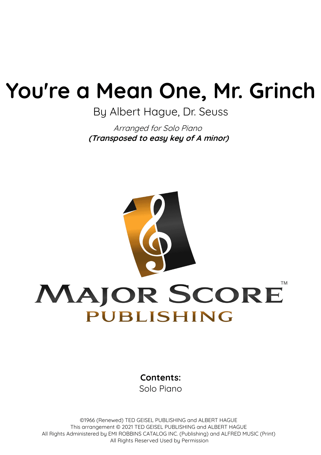 You're A Mean One, Mr. Grinch (arr. MAJOR SCORE PUBLISHING TM.)