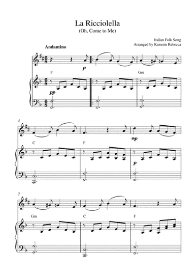 La Ricciolella (Oh, Come to Me) (alto saxophone solo and piano accompaniment with chords) (arr. Kaiserin Rebecca)