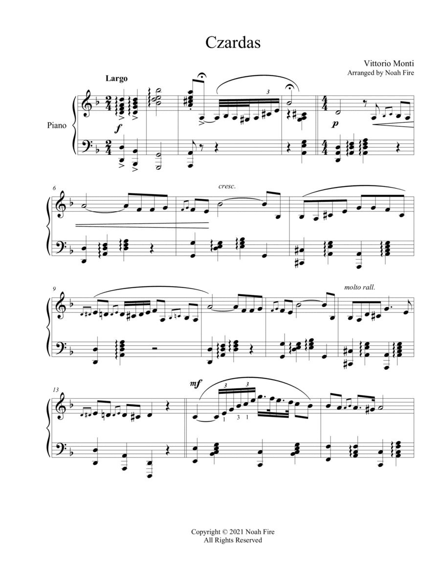 Czardas - Piano Solo (arr. Noah Fire)