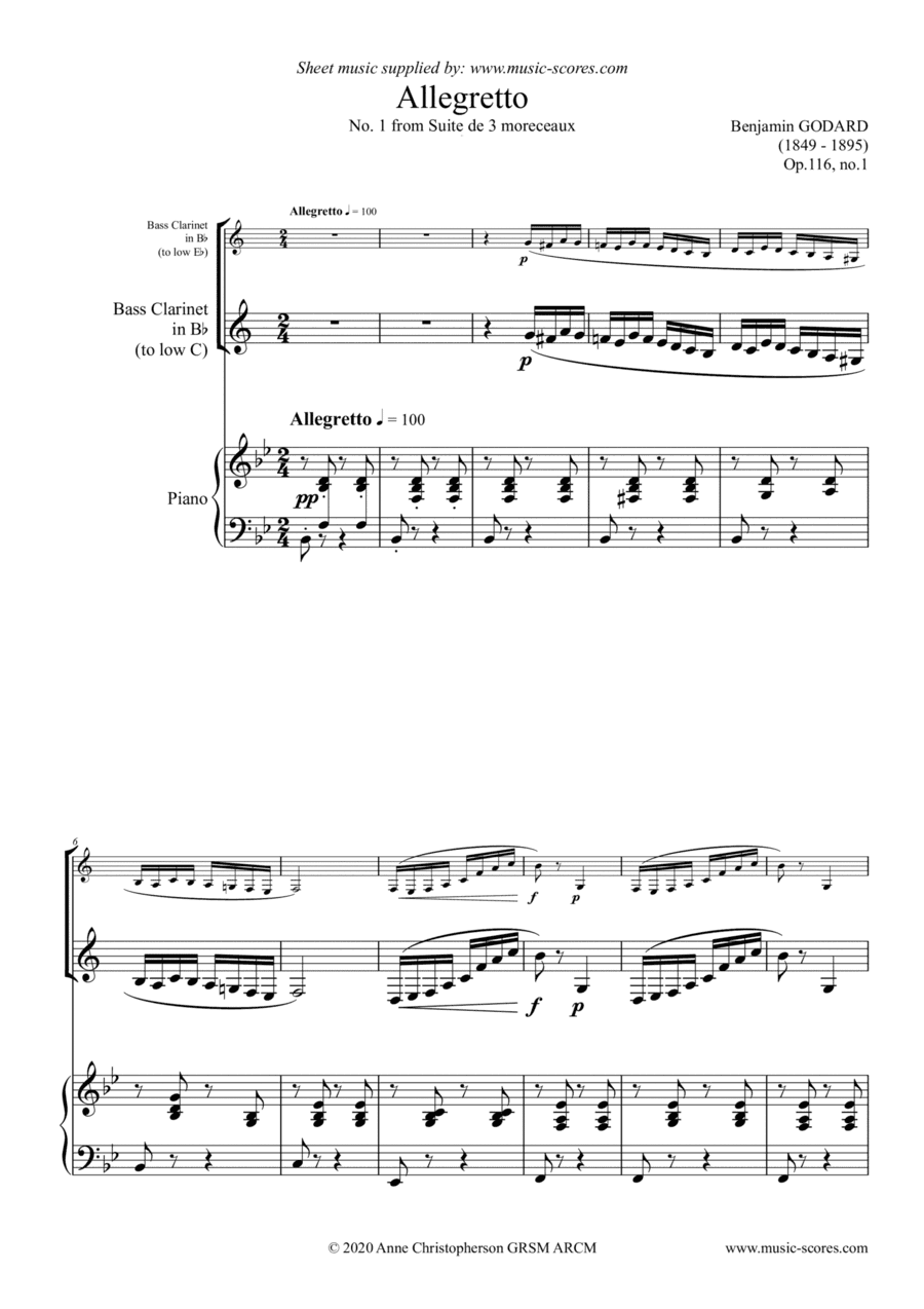 Godard - Allegretto - No.1 from Op. 116 Suite de 3 Morceaux - Bass Clarinet (arr. Anne L Christopherson GRSM ARCM)