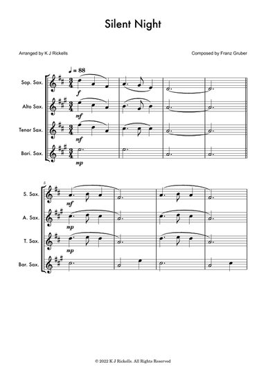 Silent Night - Saxophone Quartet (arr. K J Rickells)