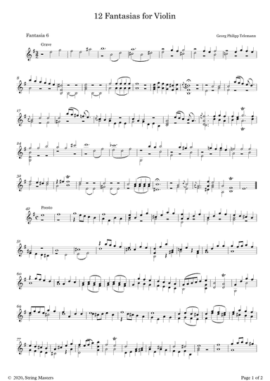 Telemann 12 Fantasias for Solo Violin, No 06 (arr. String Masters)