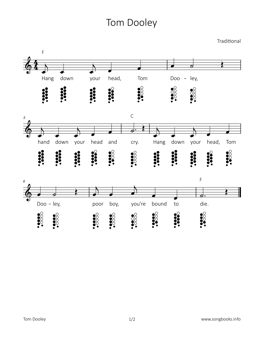 Tom Dooley (arr. songbooks.info)