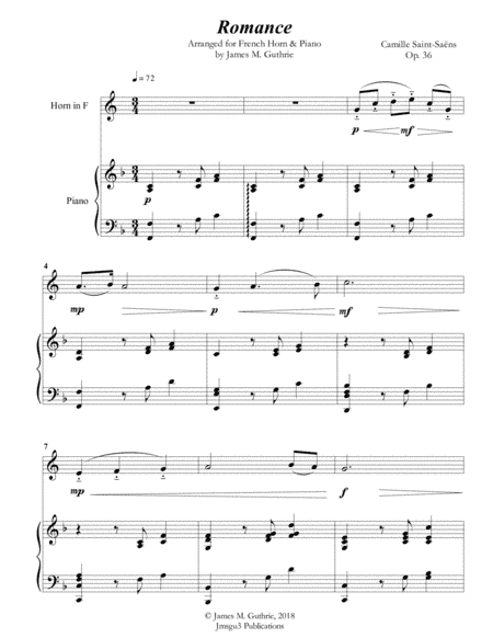 Saint-Saens: Romance for French Horn & Piano (arr. James M. Guthrie, ASCAP)