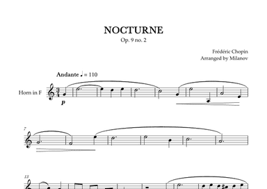 Chopin Nocturne op. 9 no. 2 | Horn in F | F Major | Easy beginner (arr. Milanov)